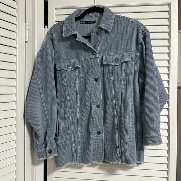 Zara Women's Corduroy Blue Shirt Jacket - Picture 1 of 7